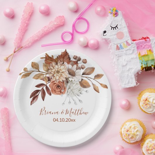 Herfst Bloemen Boeket Wit Bruiloft Papieren Bordje (Feest)