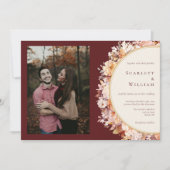 Herfst Bloemen Bourgondië Horizontale Foto Bruilof Kaart (Voorkant)