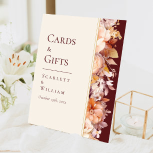 Herfst Bloemen Bourgondië Trouwkaarten en geschenk Reclamebord Met Voetstuk