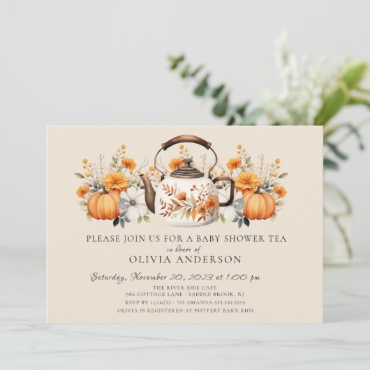 Herfst Bloemen Bruids Tea Party Kaart (Staand voorkant)