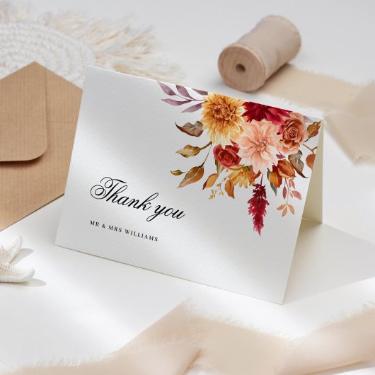 Herfst Bloemen Bruiloft Dank u kaart