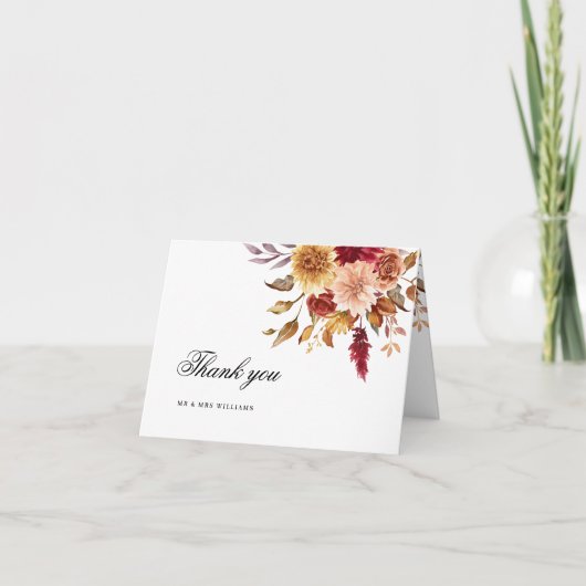 Herfst Bloemen Bruiloft Dank u kaart (Voorkant)