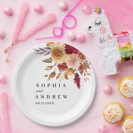 Herfst Bloemen Bruiloft Papieren Bordje (Feest)