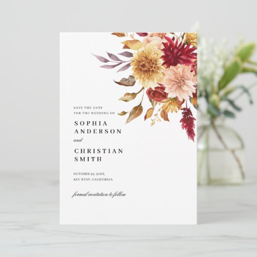 Herfst Bloemen Bruiloft Save The Date Kaart (Staand voorkant)