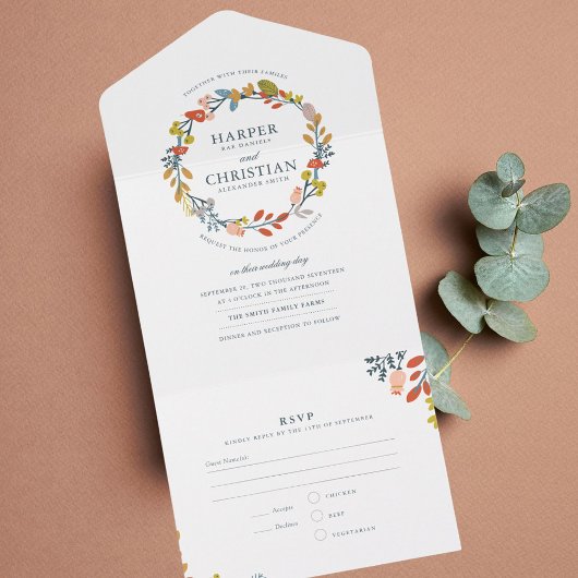 Herfst Bloemen bruiloft uitnodiging met RSVP-kaart