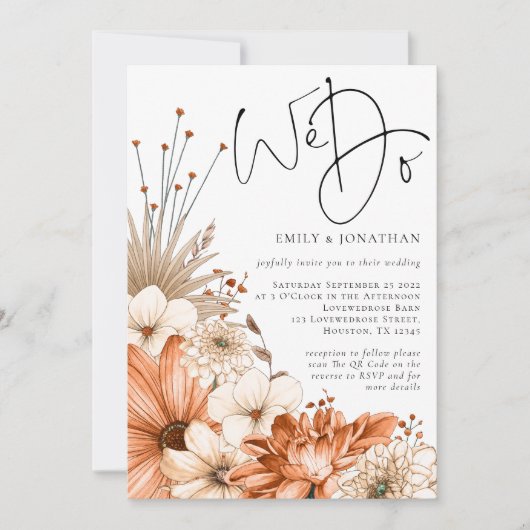 Herfst Bloemen Doe Script QR Code Trouwen Kaart (Voorkant)