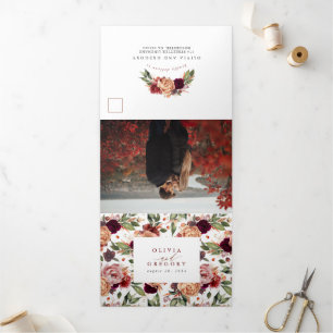 Herfst bloemen Elegant modern Botanical Wedding Drieluik Uitnodiging