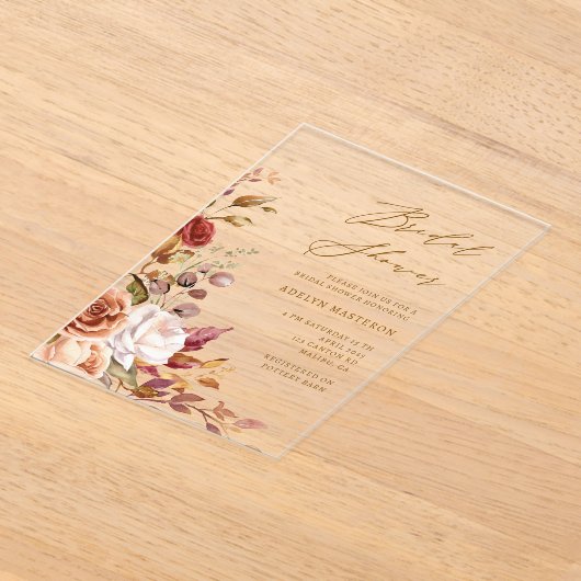 Herfst Bloemen Elegante Bruids Douche Uitnodiging Acryl Uitnodigingen (Laagn)