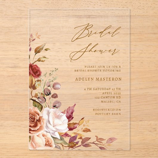 Herfst Bloemen Elegante Bruids Douche Uitnodiging Acryl Uitnodigingen (Voorkant)