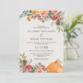 Herfst Bloemen en pompoenen waterverf bruiloft Kaart (Staand voorkant)