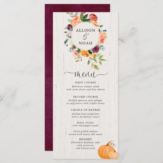 Herfst Bloemen en pompoenen waterverf menu (Voorkant / Achterkant)