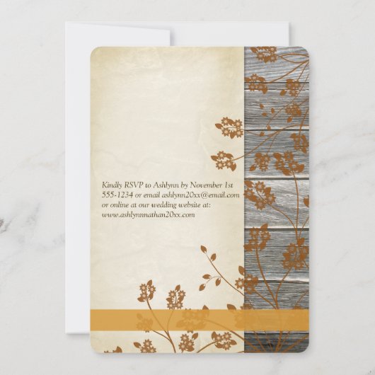 Herfst Bloemen, FAUX Hout & Perkament Bruiloft Kaart (Achterkant)