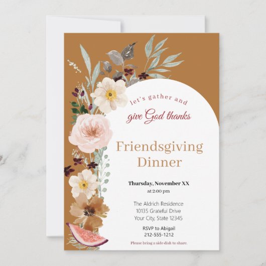 Herfst Bloemen Friendsgiving Dinner Uitnodiging (Voorkant)