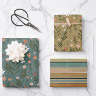 Herfst Bloemen & Gestreepte Gift Wrap Inpakpapier Vel