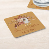 Herfst Bloemen Gouden Vierkant Papier Onderzetter (Schuin)