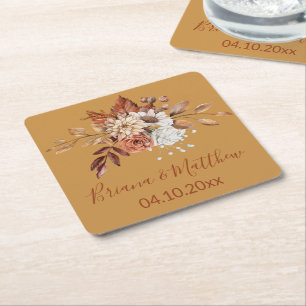Herfst Bloemen Gouden Vierkant Papier Onderzetter