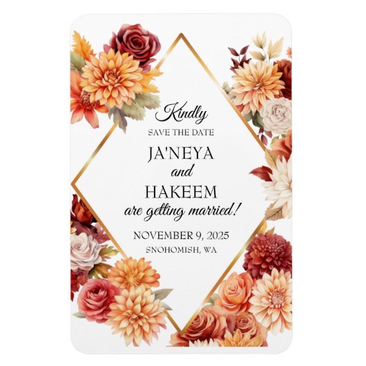 Herfst Bloemen Huwelijk Save the Date Magnet Magneet (Verticaal)