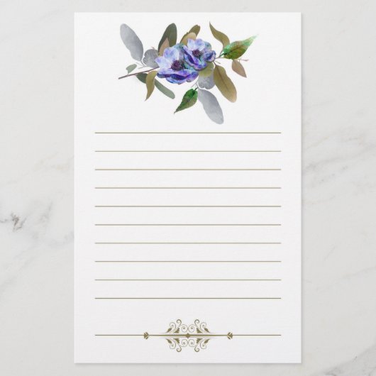 Herfst Bloemen in Olijf en Lavendel gevoerd Briefpapier (Voorkant)