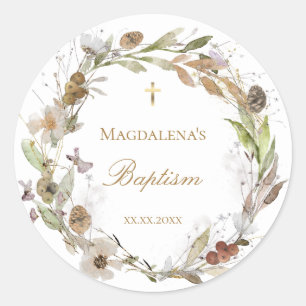 herfst bloemen krans Doop Uitnodiging Ronde Sticker