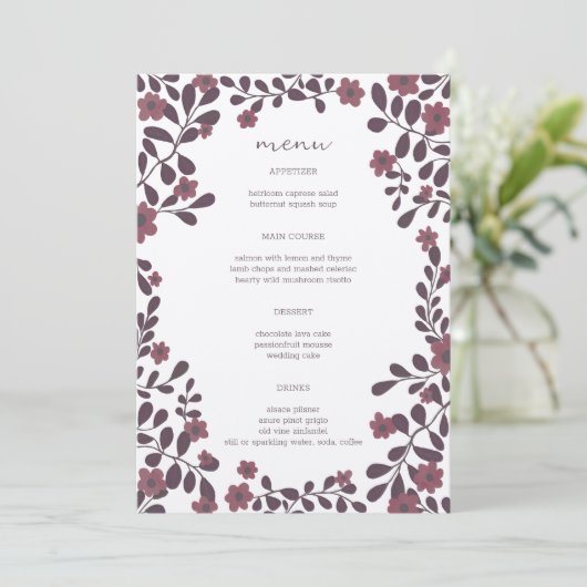 Herfst Bloemen Lijst Elegant Modern Rustiek CUSTOM Menu (Staand voorkant)