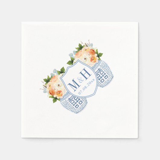 Herfst Bloemen Monogram Chinoiserie Trouwfeest Servet (Voorkant)