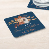 Herfst Bloemen Navy Blue Square Paper Onderzetter (Schuin)