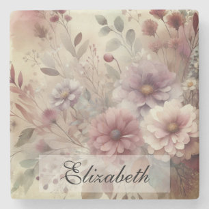 Herfst Bloemen Pastels waterverf schilderij Stenen Onderzetter