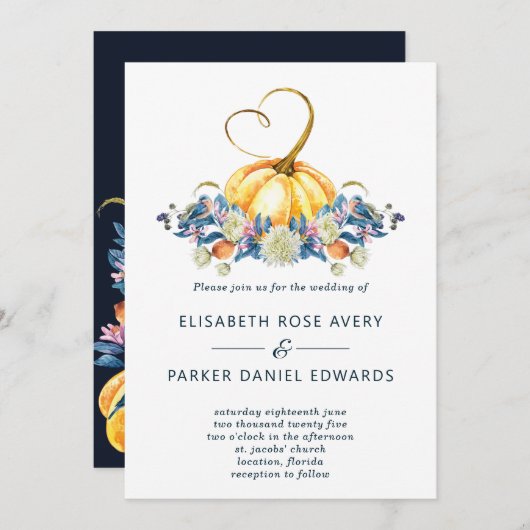 Herfst Bloemen Pompoen Bruiloft Kaart (Voorkant / Achterkant)