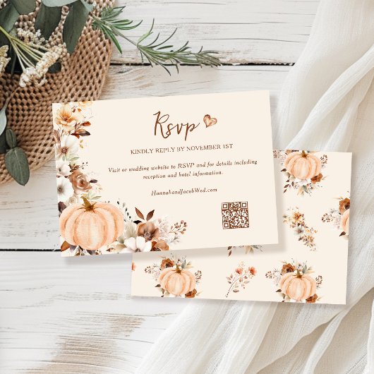 Herfst Bloemen Pompoen bruiloft QR-code RSVP Kaartje