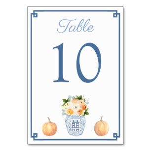 Herfst Bloemen Pompoen Chinoiserie Chique Blauw Br Kaart