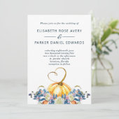 Herfst Bloemen Pompoen Hart Bruiloft Uitnodiging (Staand voorkant)