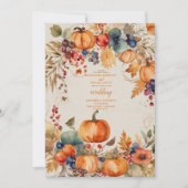 Herfst Bloemen Pompoen Scrip Bruiloft Kaart (Voorkant)