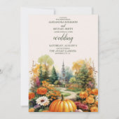 Herfst Bloemen Pompoen Scrip Bruiloft Kaart (Voorkant)