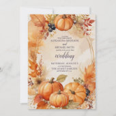 Herfst Bloemen Pompoen Scrip bruiloft uitnodiging (Voorkant)