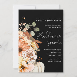 Herfst Bloemen Pompoen Script Halloween Party Zwar Kaart