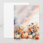 Herfst Bloemen Pompoenen Achtergrond Kaart (Voorkant / Achterkant)