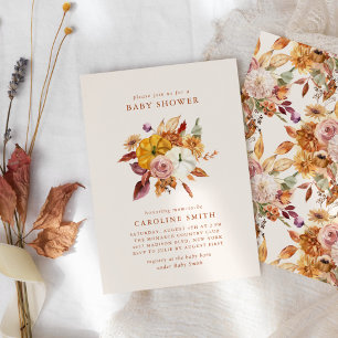 Herfst Bloemen & Pompoenen Baby shower Uitnodiging