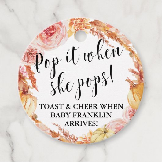 Herfst Bloemen Pop het als ze poppen Baby shower Bedankjes Labels (Voorkant)