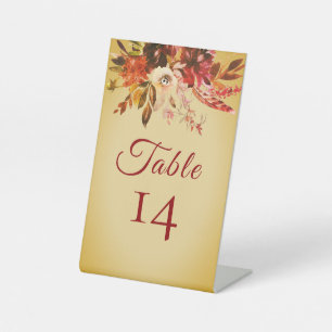 Herfst Bloemen Rustiek Goud Trouwtafel Nummer Reclamebord Met Voetstuk