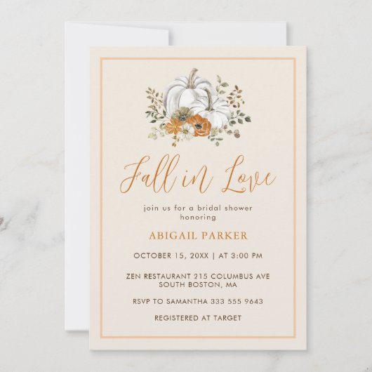 Herfst Bloemen Rustiek Witte Pompoen Vrijgezellenf Kaart (Voorkant)