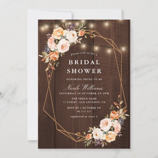 herfst Bloemen Rustieke String Lights vrijgezellen Kaart (Voorkant)