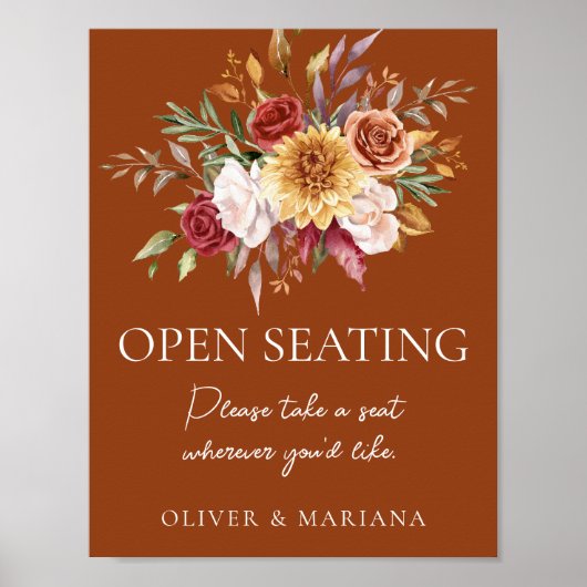 Herfst Bloemen Terracotta Bruiloft Open Zitbord Poster (Voorkant)