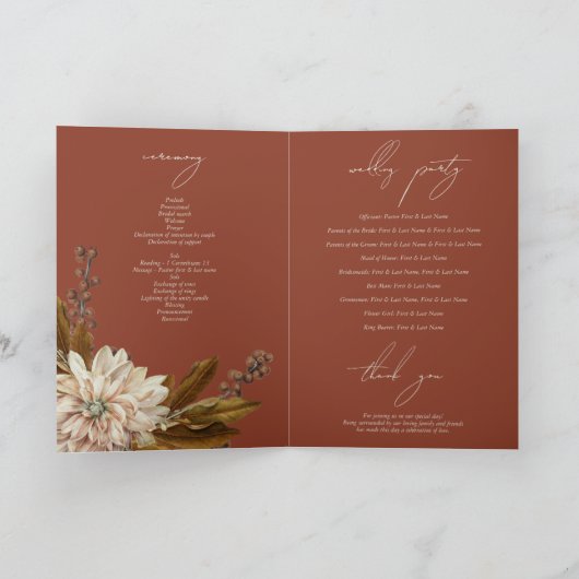 Herfst Bloemen Terracotta Waterverf Herfstbruiloft Programma (Binnen)