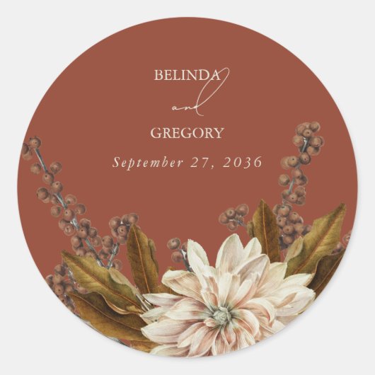 Herfst Bloemen Terracotta Waterverf Herfstbruiloft Ronde Sticker (Voorkant)