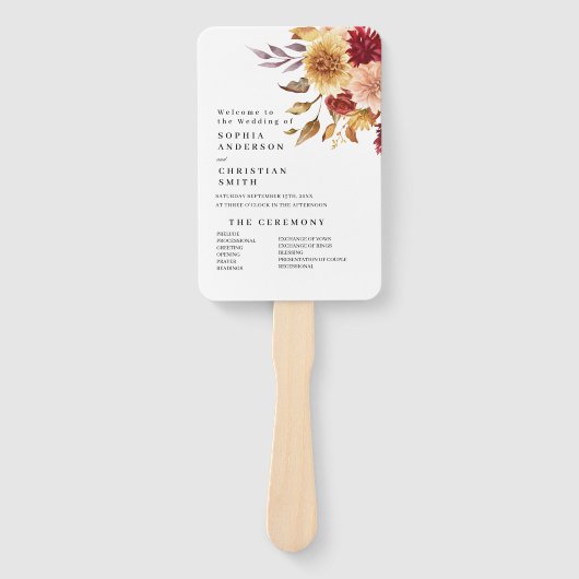 Herfst Bloemen Trouwprogramma Handwaaier (Voorkant)