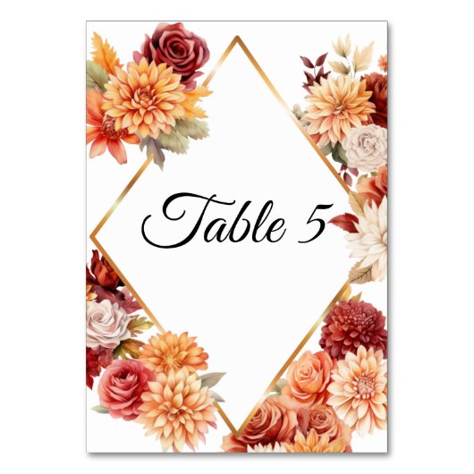 Herfst Bloemen Trouwtafel Nummer Kaart (Voorkant)