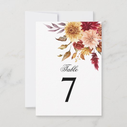 Herfst Bloemen Trouwtafel Nummers Kaart (Voorkant)