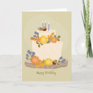 Herfst Bloemen Verjaardagstaart Kaart -Groen BG