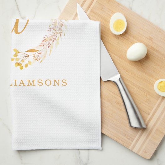 Herfst Bloemen Waterverf Rustiek Gepersonaliseerde Theedoek (Quarter Fold)