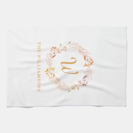 Herfst Bloemen Waterverf Rustiek Gepersonaliseerde Theedoek (Horizontaal)